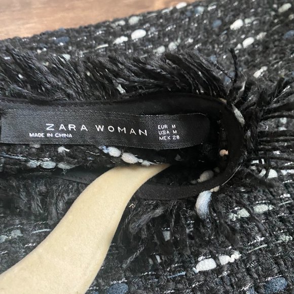 NWT Zara Black Tweed Fringed Dress - Picture 4 of 6